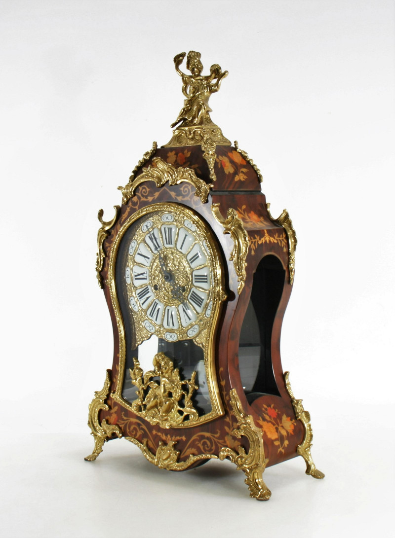 Louis XV Style Brass & Marquetry Bracket Clock