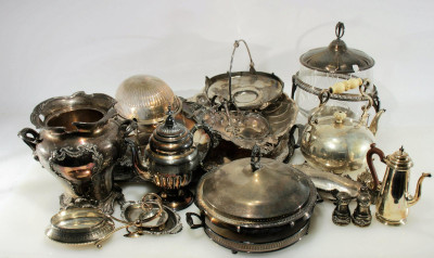 Image for Lot Group of 23 Pieces of Silverplate Items