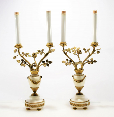 Image for Lot Pair of Louis XVI Style Marble & Bronze Candelabra