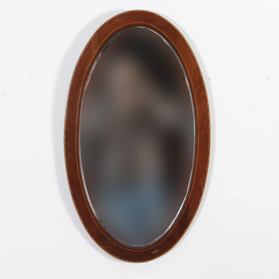 Image for Lot Edwardian Inlaid Mahogany Oval Mirror