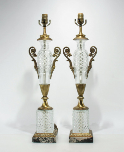 Image for Lot Pair of Baccarat Style Cut Glass Lamps
