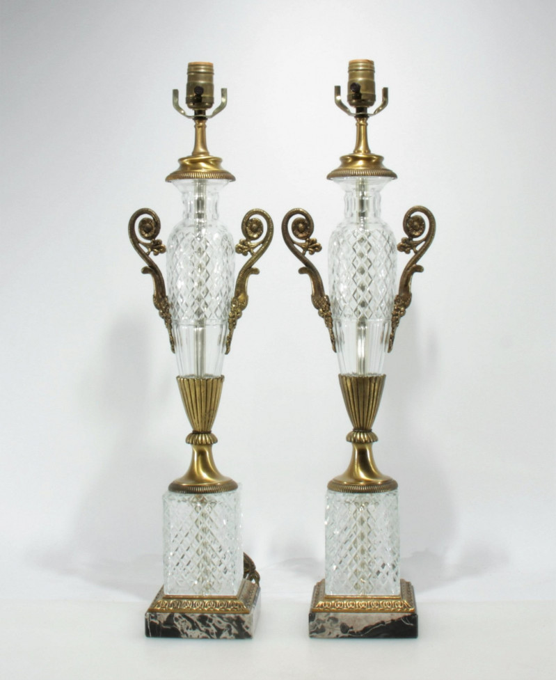 Pair of Baccarat Style Cut Glass Lamps