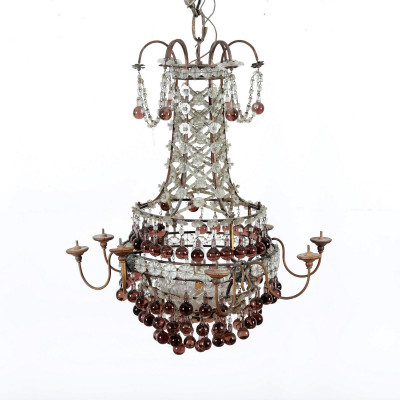 Classical Style Amber & Clear Glass Chandelier