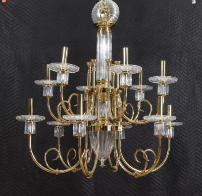 Classical Style Brass & Glass 12-Light Chandelier