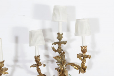 Pair Louis XV Style Ormolu 3-Light Sconces