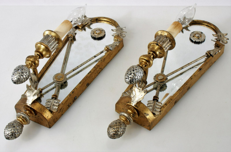 Pair Classical Style Gilt & Silvered Metal Sconces