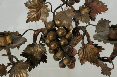 Pair Rococo Style Gold Painted Iron Grape Sconces