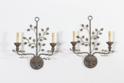 Image for Lot Pair Rococo Style Iron Foliate Sconces