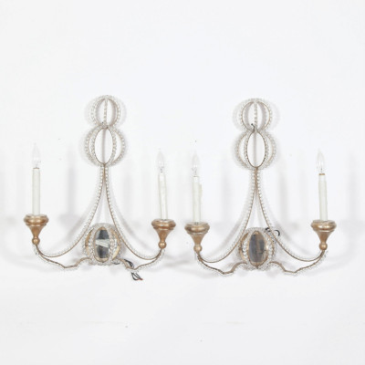 Image for Lot Pr Classical Style Cut Glass & Silvered Sconces