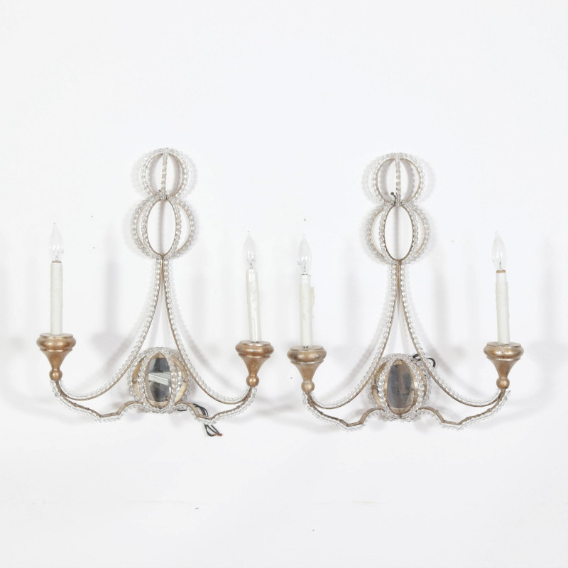 Pr Classical Style Cut Glass & Silvered Sconces