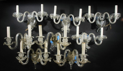 Image for Lot Eight Glass Scroll Arm and Prism Wall Sconces