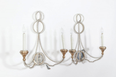 Pr Classical Style Cut Glass & Silvered Sconces