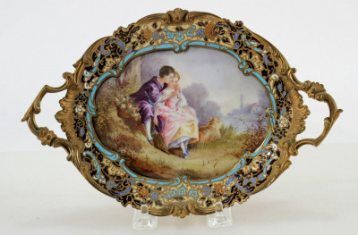 Image for Lot Sevres Porcelain and Cloisonne Bronze Tray