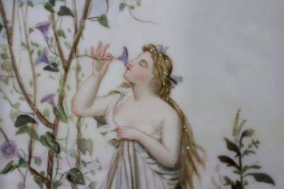 Continental Porcelain Plaque, Lady with Flowers