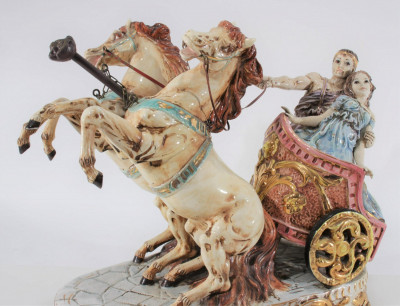 Italian Ceramic Chariot Group & Equestrian