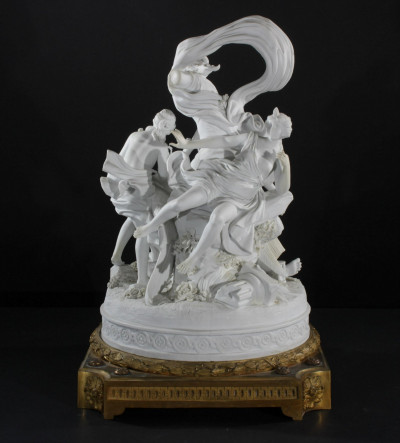 Sevres Style Urn Mounted Bisque Figural Group