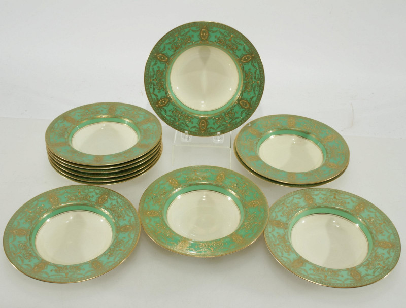 12 Royal Worcester Gilt & Green Porcelain Bowls
