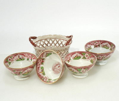 Image for Lot French Stoneware Basket & 4 Bowls