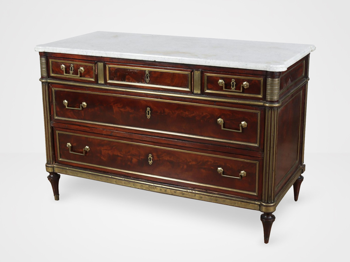 LOT 323 |&nbsp;Louis XVI brass mounted mahogany commode, late 18th century, in the manner of F. Jehey
