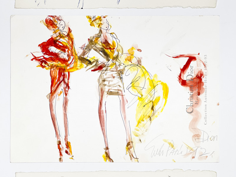 Joe Eula - 3 Fashion Drawings for Dior