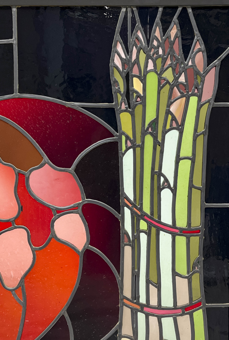 Lowell Nesbitt - Stained Glass Panel with Asparagus, Corn, and Tomato