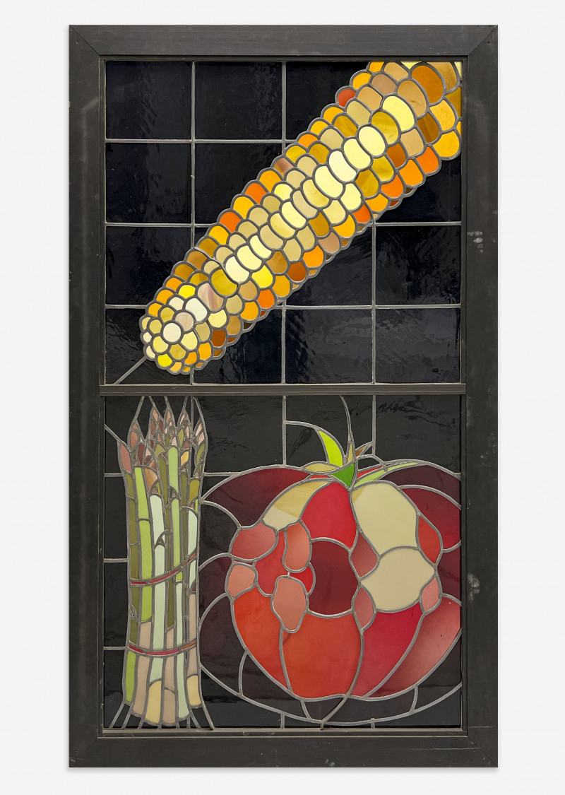 Lowell Nesbitt - Stained Glass Panel with Asparagus, Corn, and Tomato