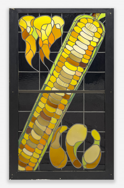 Image for Lot Lowell Nesbitt - Stained Glass Panel with Carrots, Corn and Squash