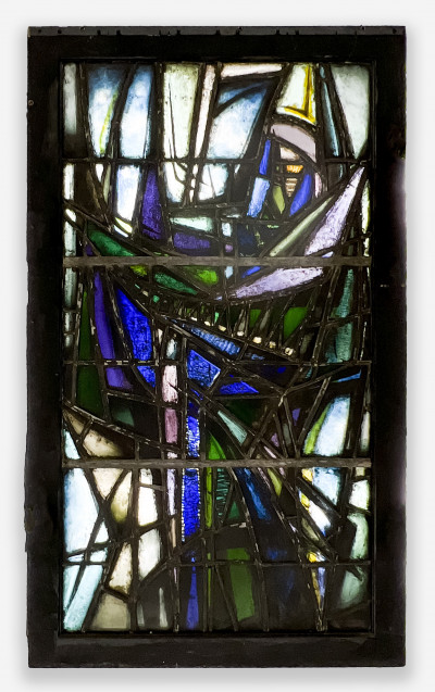 Image for Lot Lowell Nesbitt - Stained Glass Panel with Abstract Composition