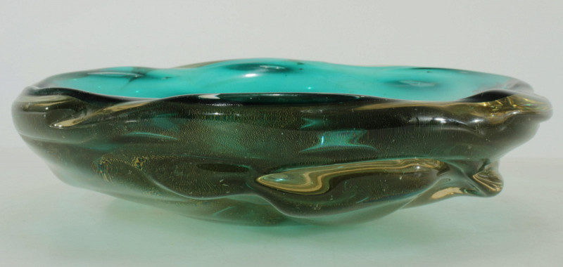 Attr. Seguso - Large Gold & Green Bowl, c.1940