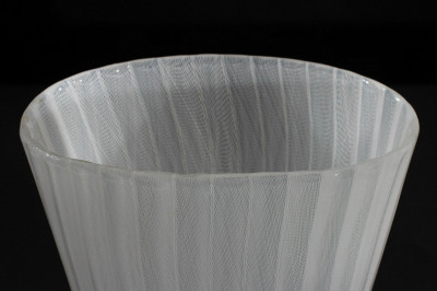Three Murano White Ribbon Glass Vases