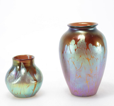 Two Loetz Style Iridescent Glass Vases