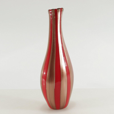 Flavio Poli Style Aventurine & Red Glass Vase