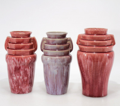 Three Pottery "Ziggurat" Vases, c.1930