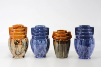 Four Pottery "Ziggurat" Vases, c. 1930