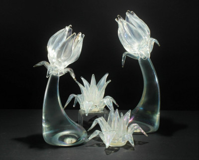 Pauly & Co - Pair Glass Flowers & Candlesticks