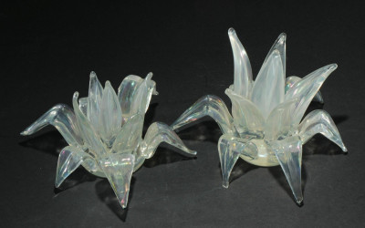 Pauly & Co - Pair Glass Flowers & Candlesticks