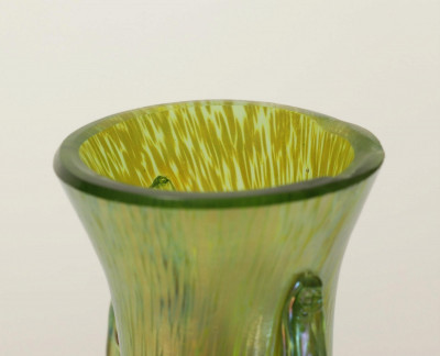 Two Loetz Green Iridescent Glass Vases