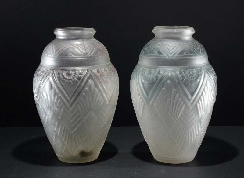 Etaleune - Pair Frosted Glass Vases, c.1930