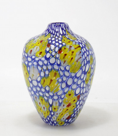Image for Lot Vittorio Ferro - Yellow, Blue & White Glass Vase