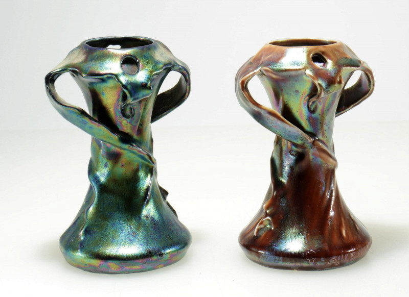 2 Heliosine Austrian Iridescent Pottery Vases