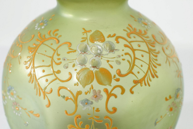 Pair Austrian Enameled Iridescent Glass Vase