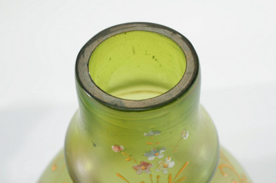 Pair Austrian Enameled Iridescent Glass Vase