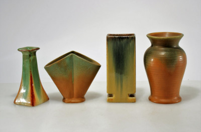 Muncie - 3 Pottery Vases & Candlestick