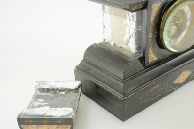 A. Stowell & Co. Inlaid Black Marble Mantel Clock