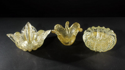 Three Murano Gold Flecked Glass Bowls