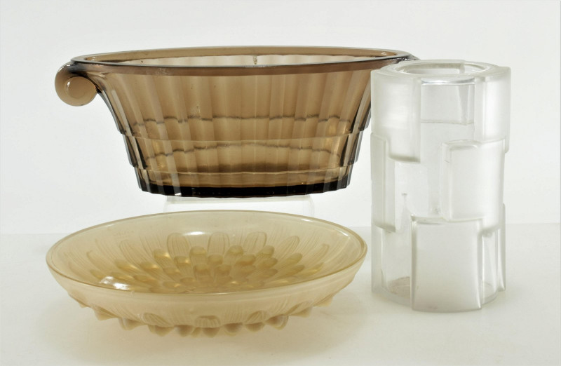 Two Art Deco P. D'Avesn Glass Bowls & Vase, c.1930