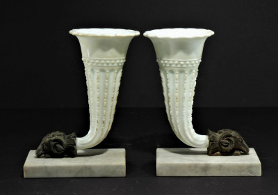 Pair of Cornucopia Milk Glass Vases