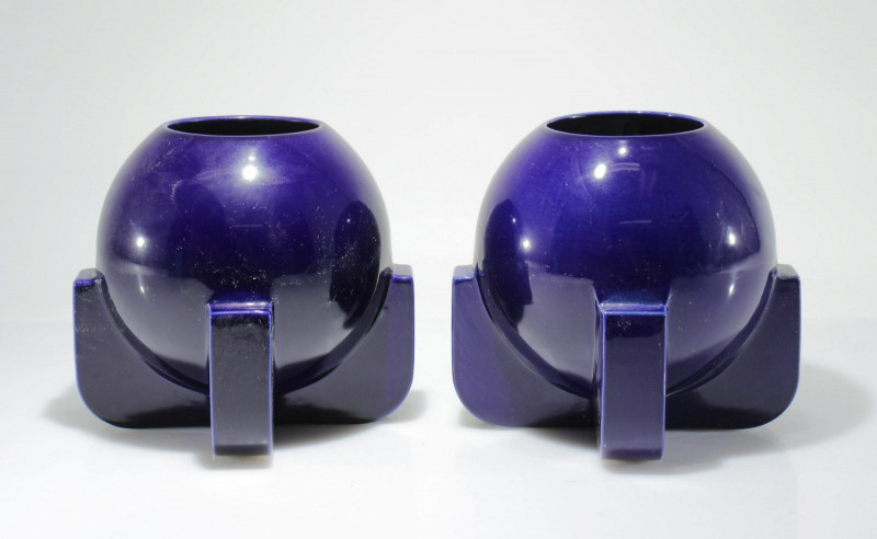 Pair of Trenton Pottery Cobalt Buttress Vases