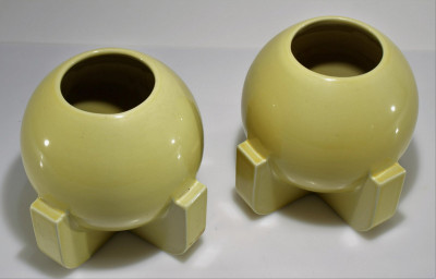 Pair of Trenton Pottery Yellow Buttress Vases