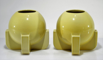 Pair of Trenton Pottery Yellow Buttress Vases